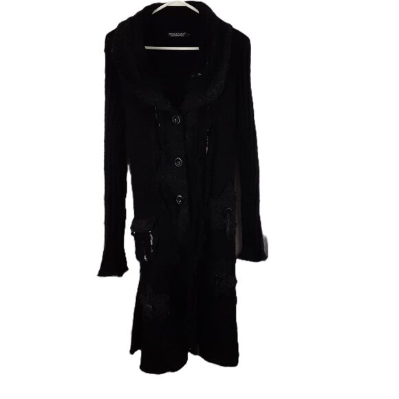 Forla Paris Long Knit Cardigan Size L Goth Fairycore Button Sequin Chain Wool - Picture 1 of 11